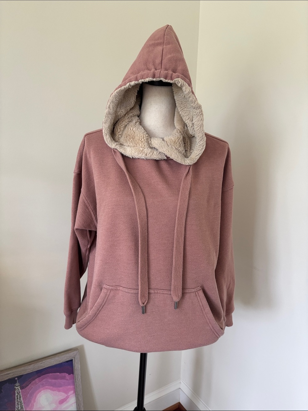 aerie Plush-Lined Hooded Pullover in Dusty Rose XS